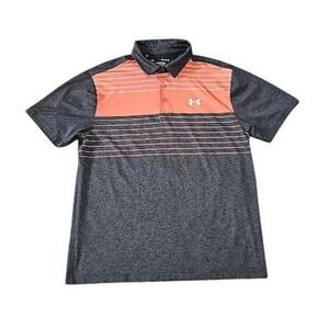 Under Armour Polo Shirt Men Large Gray Orange Playoff HeatGear Golf Performance